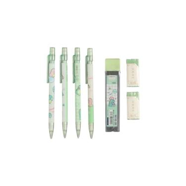 Imagem de O conjunto de lapiseiras Kawaii inclui 4 lápis mecânicos de dinossauro com 1 tubo, refil de lápis de 0,5 mm e borrachas para escrever, desenhar, esboçar