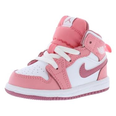Imagem de Tênis Jordan 1 Mid Baby/Toddler, Branco/rosa coral, 5 Toddler