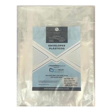 Imagem de Kit 100 Envelope Saco Plástico A4 230x310 4 Furos 0,06mm