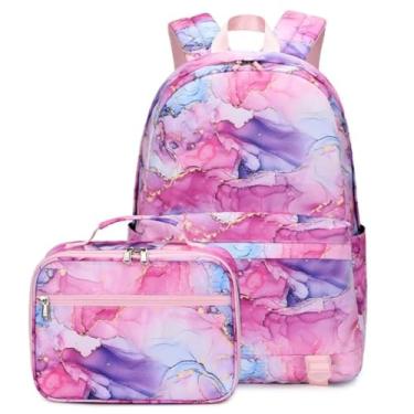 Imagem de Mochila escolar com saco de almoço para meninas adolescentes Mochila escolar de bolso segurando o Mochila para estudantes Mochila feminina Sacos de livros (Rosa quente)