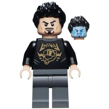 Imagem de LEGO Super-heróis: Tony Stark Minifig com camisa preta e marcas douradas