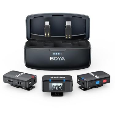 Imagem de BOYA Microfone de lapela sem fio MIC para iPhone, iPad, câmera Android com cancelamento de ruído, vida útil da bateria de 10 h, alcance de 200 metros, microfone de lapela sem fio para podcast,