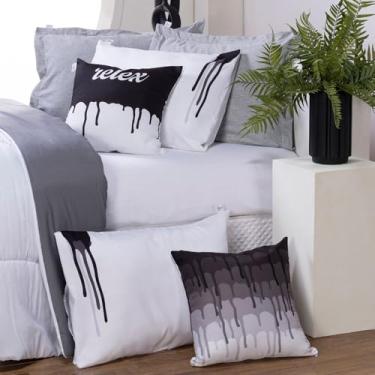 Imagem de Edredom King 400 Fios Dupla Face Hipoalergênico Antiácaro Kit/Jogo 7 Peças Linho (Cinza com Branco, King + Refil Almofadas)