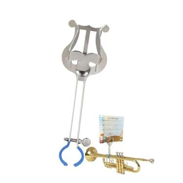 Imagem de Clipe de partitura de trompete, braçadeira de marcha em folha de grampo de lira, clipe de partitura de trompete prata clipe de clarinete no suporte, suporte de clipe de folha de lira de metal, acessórios para instrumentos musicais