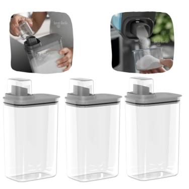 Imagem de Kit 3 Potes Herméticos 2,3 L Copo Dosador Porta Sabão Pó Líquido e Amaciante Lavanderia Chumbo (Sem Personalizar)