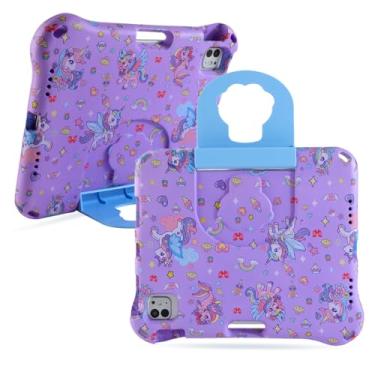 Imagem de Capa para tablet compatível com iPad 11 A16 iPad 10 10ª geração de unicórnio para crianças, meninas, EVA leve, compatível com crianças, com alça de suporte, à prova de choque infantil, roxo