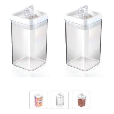Imagem de 2 Potes Mantimentos Acrílico Quadrado 2,3 L Sal Açucar - Injeplastec