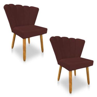 Imagem de Kit 02 Cadeiras Poltrona Flor Veludo Marsala Pés Palito Castanho - Pal