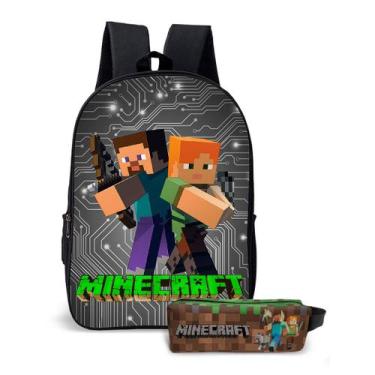Imagem de Kit Mochila com Estojo Escolar Infantil Game Minecrafit  Menino e Meni
