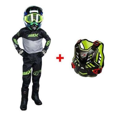 Imagem de Conjunto Motocross Infantil Cross Cinza Neon + Colete Amx, 4, Cinza ne