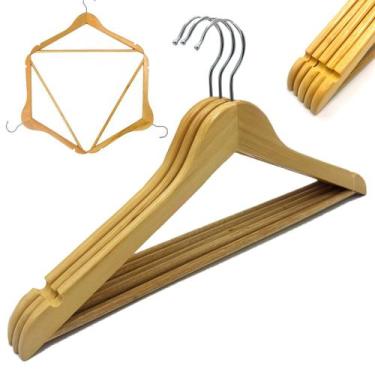 Imagem de Cabide de Madeira Roupa Adulto Marfim Calça Kit 3 Peças - Tesla Store