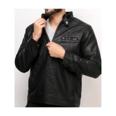 Imagem de Jaqueta De Couro Masculina Slim Fit Importada Frio - Vmong, Preto, M