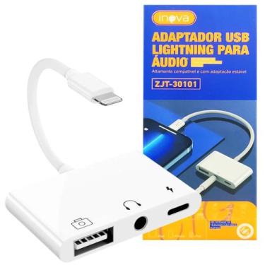 Imagem de Adaptador Hub OTG Lightning 3 em 1 USB + Áudio + Carregador para IPhon