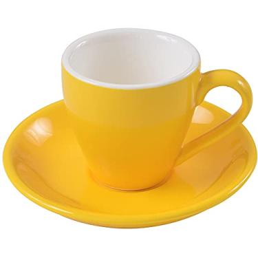 Imagem de ionEgg Xícara de café expresso de porcelana com pires, copo de café expresso, 80 ml, amarelo