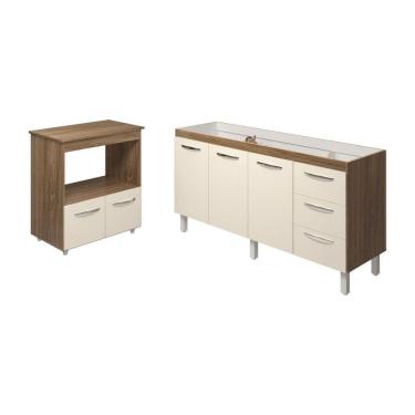 Imagem de Cozinha Balcão Armário Gabinete De Pia 150 Cm Deise E Balcão Amanda Para Forno Elétrico E Microondas Savana Off White