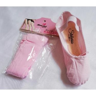 Imagem de Kit. Sapatilha meia ponta material sintético + Meia calça fio 40 infan