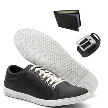 Imagem de Kit Sapatênis Masculino + Carteira + Cinto Liso Casual - Kreeper, Pret