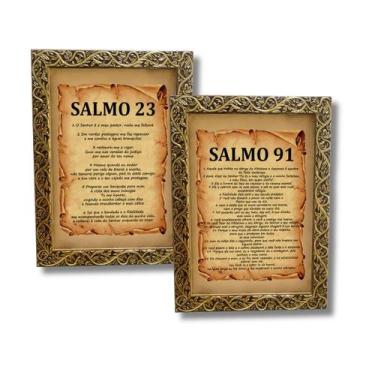 Imagem de Kit 2 Quadro Salmo 91 e 23 Bíblico Moldura Resinada Com Vidro - Almeid