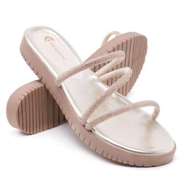 Imagem de Tamanco Sandália Slide  Feminina Papete Moda Verão - Skalvin, Dourado,