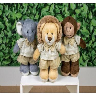 Imagem de KIT SAFARI FAMILY 12cm : LEÃO, ELEFANTE, MACACO SHORTS E CAMISA XADREZ