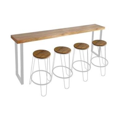 Imagem de Bancada Gourmet 200cm com 4 Banquetas Industriais Guatemala Base Branc