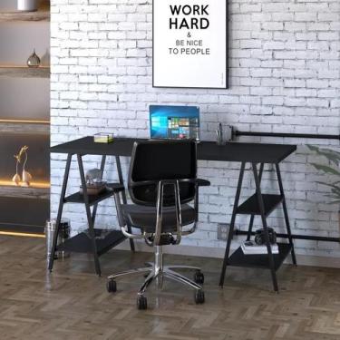 Imagem de Escrivaninha Industrial Kuadra Cavalete 150 cm - Preto - Compace, Pret
