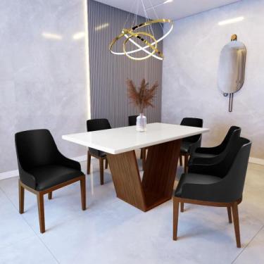 Imagem de Mesa de Jantar Safira 1,6m Off White com 6 Cadeiras Elisa Tecido Sinté