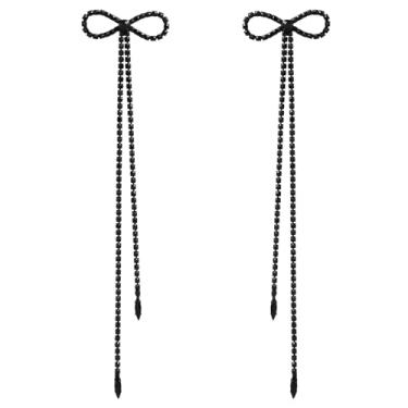 Imagem de Nanafast Brincos longos de strass com pingente de gota e borla para mulheres, casamento, noiva, festa, formatura, aniversário, dia das mães, Natal, Zinco, Strass