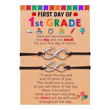Imagem de UPROMI First Day of Prek/Kindergarten/1st Grade/2nd Grade School Presente, Back to School Bracelet Mommy and Me Matching Infinity Heart Bracelets, presentes de volta às aulas para meninas, 10 inches, Aço inoxidável, Sem pedras preciosas