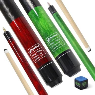 Imagem de CUEBAR Conjunto de 2 tacos de sinuca de 147 cm para adultos, 2 peças de taco de bilhar para bar de casa com aderência 3D, bastões de mesa de bilhar para homens e mulheres - verde + vermelho
