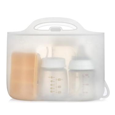 Imagem de Sacos esterilizadores de garrafa de viagem de silicone XL | Sacos esterilizadores a vapor de micro-ondas para mamadeiras, bomba de leite e chupetas, sacos reutilizáveis de esterilização a vapor para