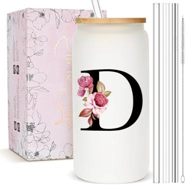 Imagem de Presentes personalizados para mulheres, copo de vidro fosco monograma com canudo e tampa, caneca personalizada fofa, copos de café gelado com inicial personalizada, copo de bebida personalizável,
