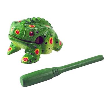 Imagem de Sapo guiro 10 cm bloco de madeira instrumento musical de percussão instrumento musical tamanho perfeito madeira natural sapo Güiro (verde)