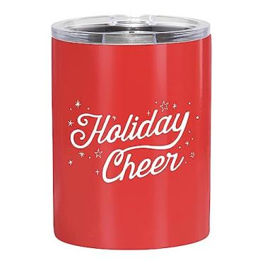 Imagem de Slant Collections Copos de viagem natalinos de aço inoxidável isolado copo de uísque duplo à moda antiga com tampa deslizante, 340 g, Holiday Cheer