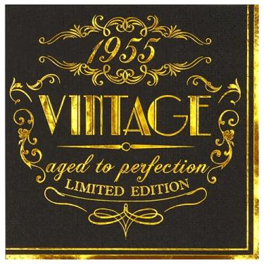 Imagem de Crisky Guardanapos de Aniversário de 70 Anos Ouro Preto Vintage 1952, 50 Unidades, 3 Camadas, Preto e Ouro (Black and Gold), Papel