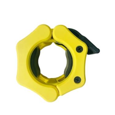 Imagem de HACUBA FITNESS Grampos de barra olímpicos coleiras de liberação rápida par de clipes de peso para barra de 5 cm (amarelo com alavanca preta)