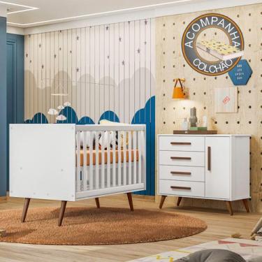 Imagem de Berço Americano 3820 e Cômoda Infantil 3825 Q Encanto Retrô Qmovi Bran