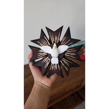 Imagem de Divino Espírito Santo em Madeira, Marrom com Dourado, 17 x 17 cm