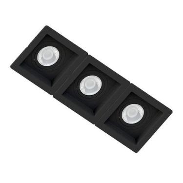 Imagem de Spot Triplo Embutir Quadrado Recuado Preto Para Mini Dicróica Gu10 Mr1