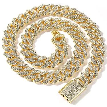 Imagem de EMESLY Corrente de elos cubanos Miami sólidos de ouro/prata (40, 46, 50, 56, 61, 76 cm); pulseira hip hop (comprimento de 20 cm) para homens e mulheres; joia perfeita para presente brilhante, 24.0
