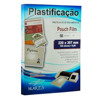 Imagem de Plástico para plastificação Mares 0,05 125 micras A4 220x307mm 50 unidades
