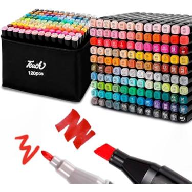 Imagem de Kit 120 Canetas Profissionais para Colorir - Ponta Dupla, Cores Vibrantes, Estojo Compacto, Ideal para Crianças e Artistas de Todos os Níveis