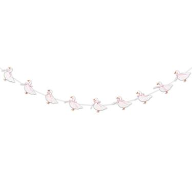 Imagem de ZAIBIANHAO Faixa com tema de ganso - Guirlanda de chá de bebê de ganso, decoração de aniversário estilo guingão rosa um ganso , decorações de festa temáticas de animais de fazenda para meninas