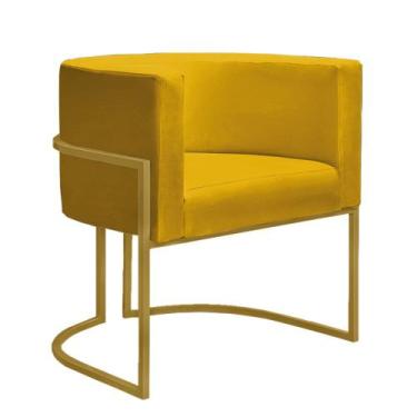 Imagem de Poltrona Decorativa Nayara Base Ferro Dourado Suede Amarela - Twdecora