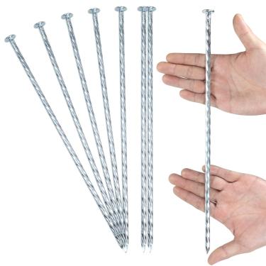 Imagem de IHOSHENG Espigões de paisagem em espiral resistentes de 35,5 cm Estacas de jardim de metal galvanizado sólido para colisão de velocidade, batente de roda, borda de pavimentação, cobertura de piso,