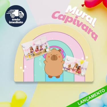 Imagem de Quadro Magnético Capivara Arco-Íris  Mural de Recados e Fotos com 4 ím