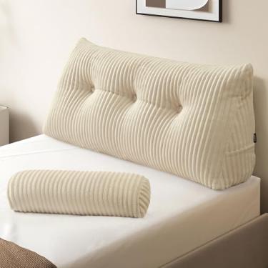 Imagem de Z-hom Almofada grande de cunha, almofada de cabeceira triangular dupla, travesseiro de leitura com almofada de rolo para cama, sentado e dormindo, almofada de encosto, almofada de cabeceira para