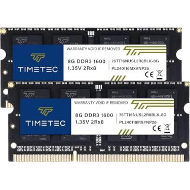 Imagem de Timetec Kit de 16 GB (2 x 8 GB) DDR3L / DDR3 1600MHz (DDR3L-1600) PC3L-12800 / PC3-12800 Non-ECC Unbuffered 1.35V/1.5V CL11 2Rx8 204 pinos SODIMM Notebook PC PC Memória RAM Módulo de atualização Preto