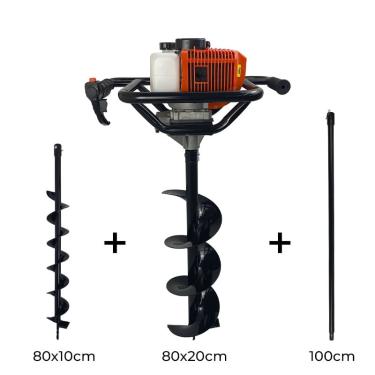 Imagem de Perfurador de Solo a Gasolina 52cc 2,5HP com Brocas 80x10cm + 80x20cm + Extensão 100cm Carbon Fak