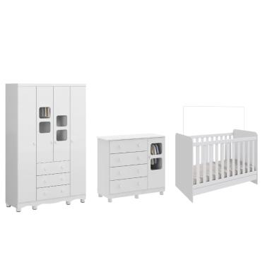 Imagem de Quarto Completo Bebe Moveis Peroba Ben Uli 4portas mdf Branco